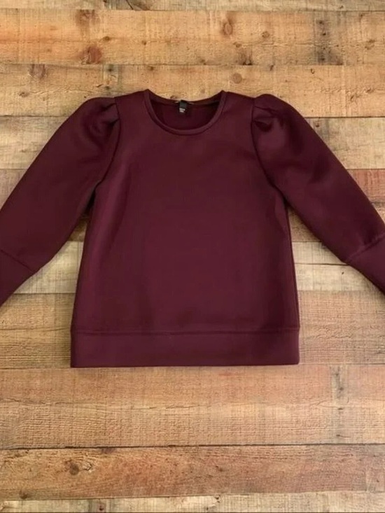Tops - Women's Burgundy Puff Sleeve Sweatshirt